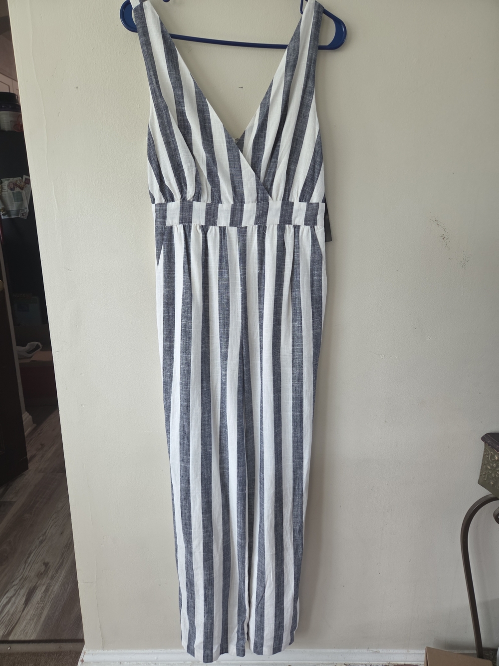 Gabrielle Union NY& Co Striped V-Neck Wide-Leg Jumpsuit - White & Navy NWT Sz Xs